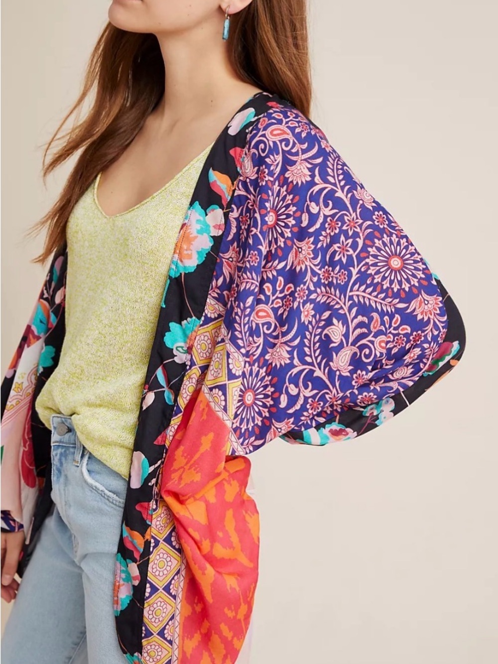 Anthropologie Multicolor Floral Patchwork Kimono
